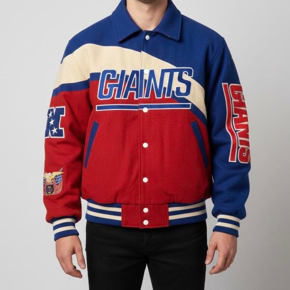 Vintage NY Giants Wool Varsity Jacket XL‎ NFL Colorblock Jeff Hamilton